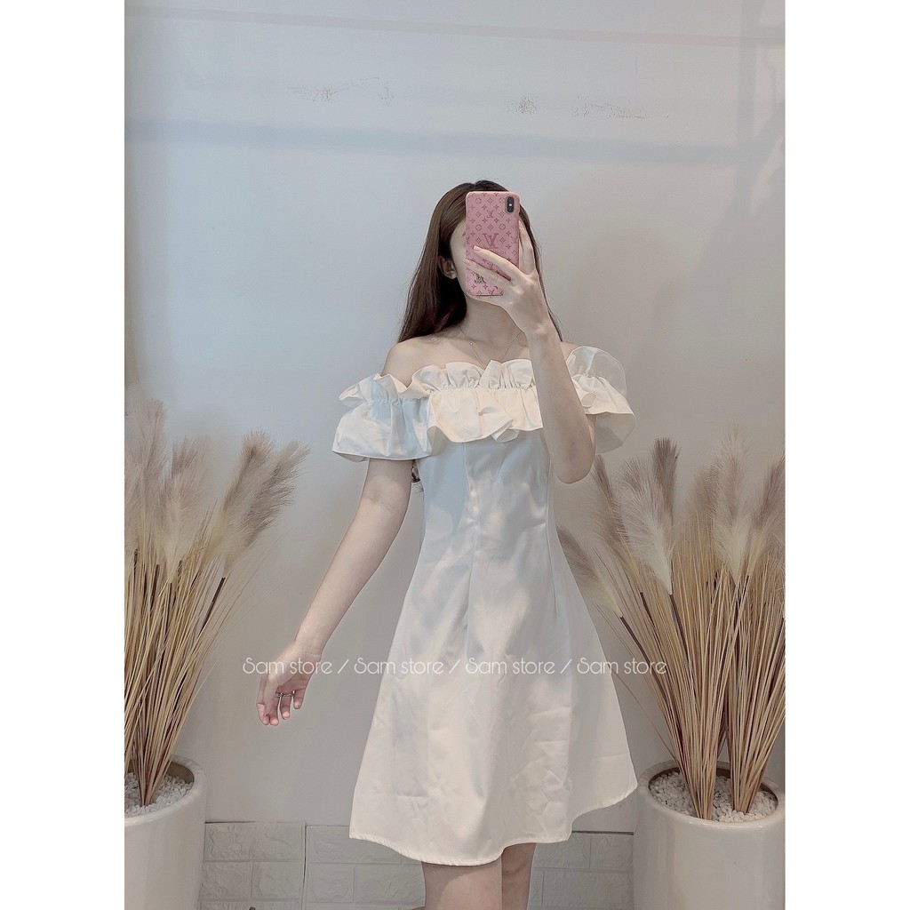 Đầm-váy bèo vai trắng