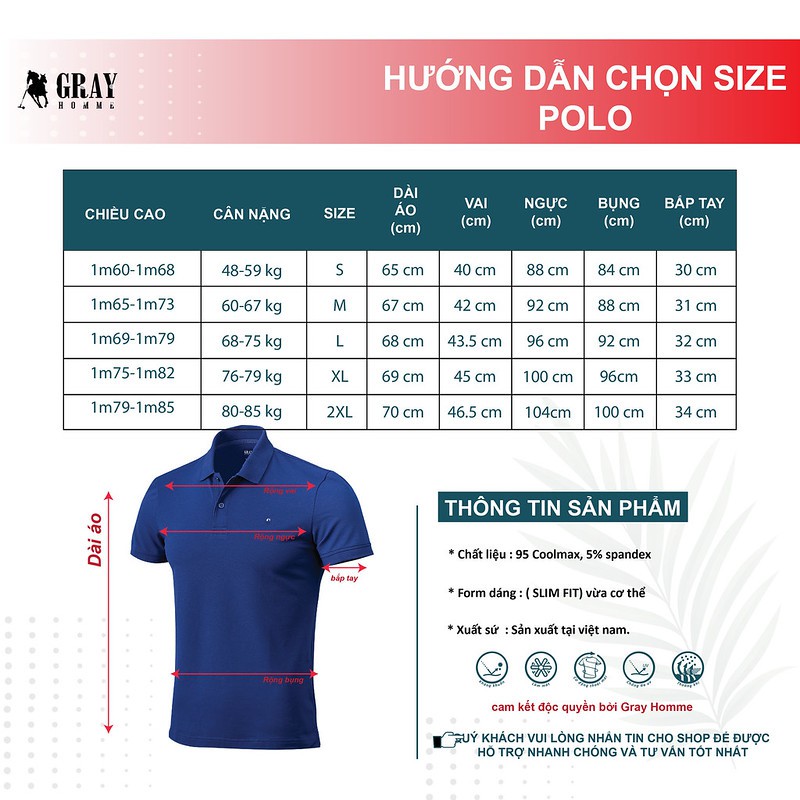 Áo Polo Nam GRAYHOMME, Chất Liệu Cotton Cao Cấp, Thấm Hút, Bo Dệt Siêu Bền TPG100 | BigBuy360 - bigbuy360.vn