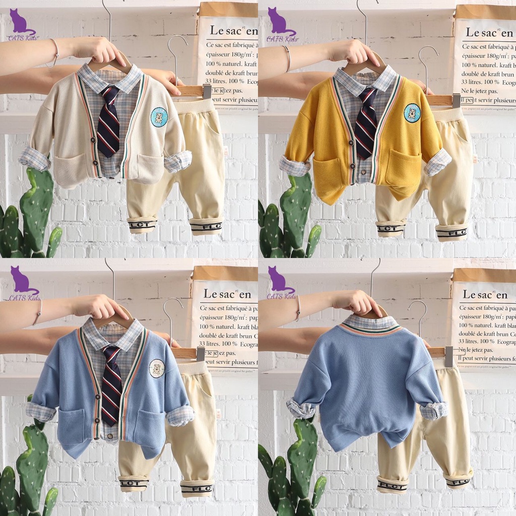 SETQuần Áo Bé Trai 4 chi tiết - Phong Cách Hàn Quốc - Cats Kids