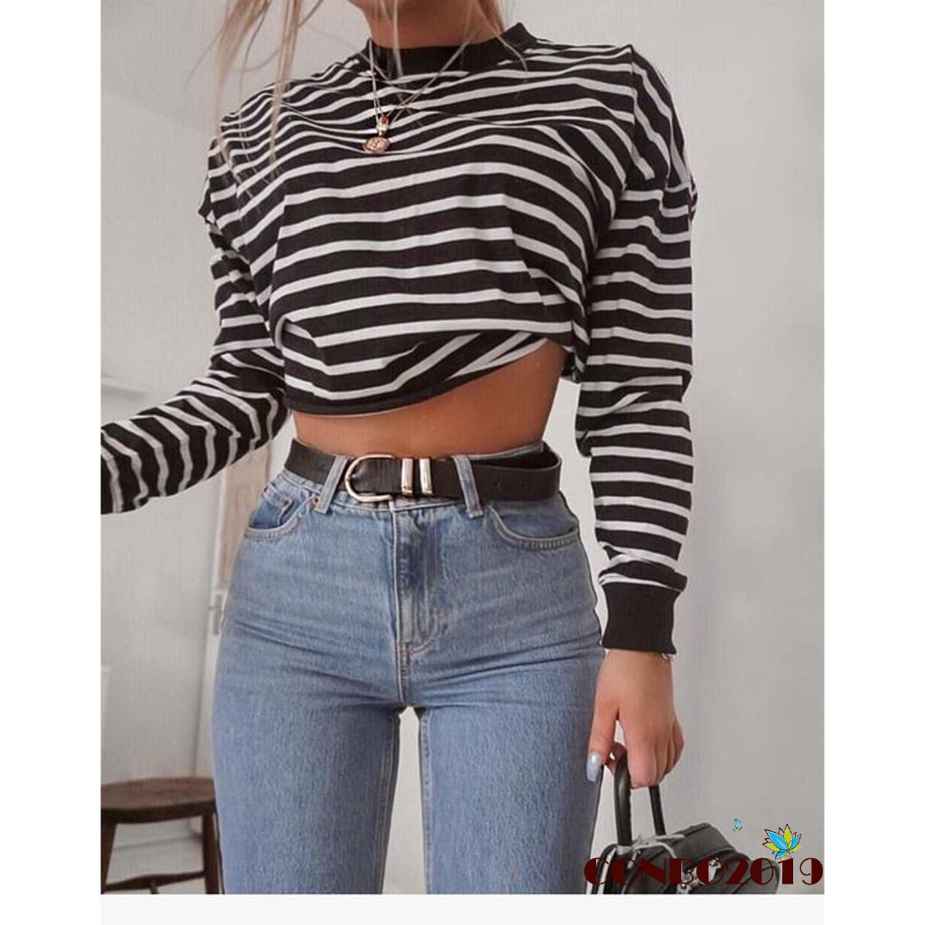 Áo Croptop Tay Dài Thiết Kế Đơn Giản Cho Phái Nữ