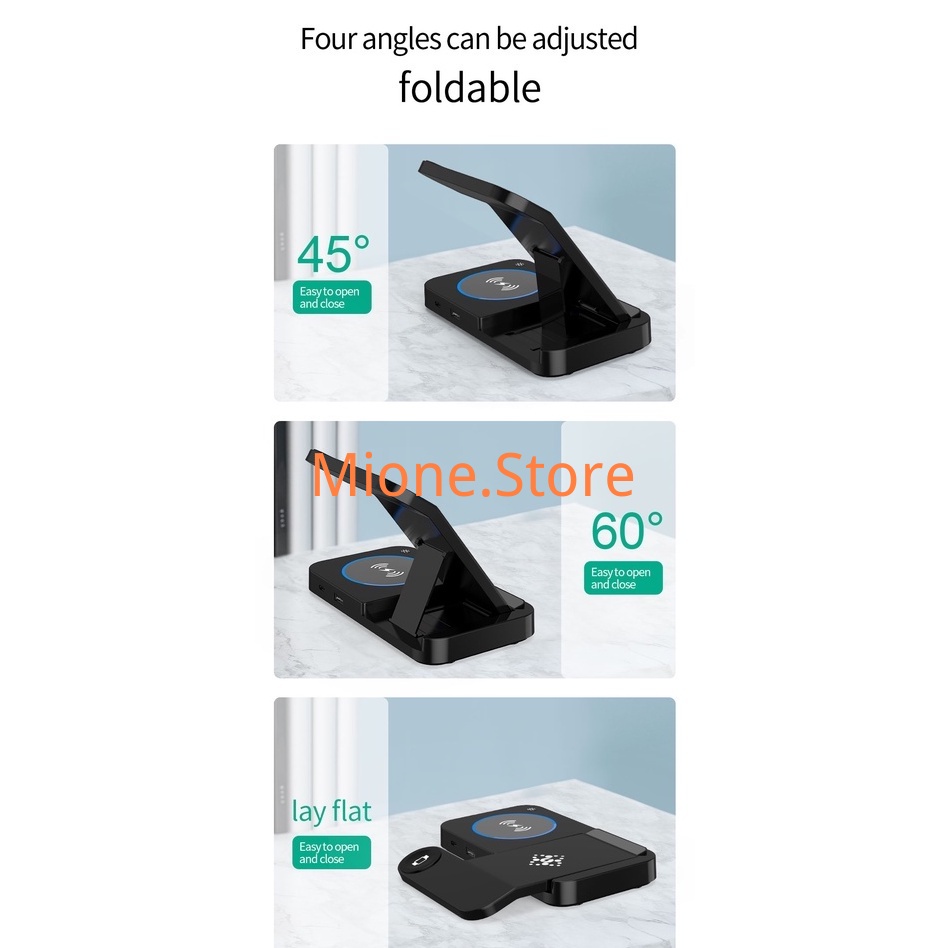 Đế sạc nhanh không dây MIONE 4 trong 1 15W dành cho điện thoại đồng hồ thông minh