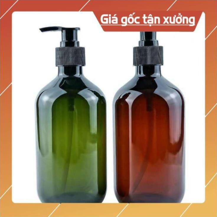 [500ml] Chai nhựa pet vòi nhấn Nâu/ Rêu chiết dầu gội, sữa tắm / chai lọ chiết mỹ phẩm