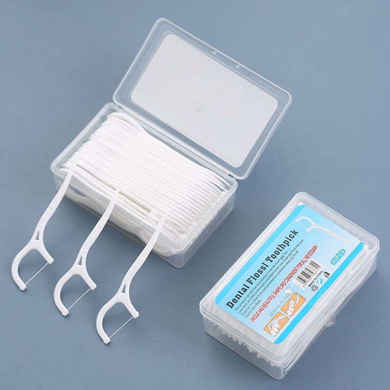 Hộp 50 Chiếc Tăm Chỉ Nha Khoa FLOSS PICKS Tiệt Trùng Sợi Chỉ Mảnh Giadung_10k