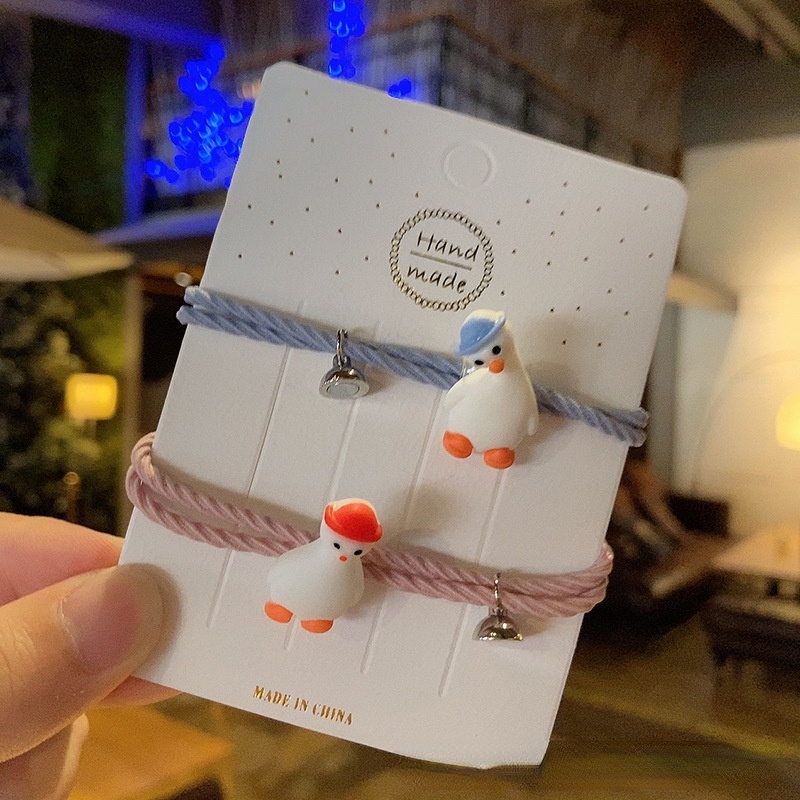 Set 1 / 2 Vòng Tay Bện Dây Thừng Gắn Mặt Hình Vịt / Chữ Love You Cho Cặp Đôi