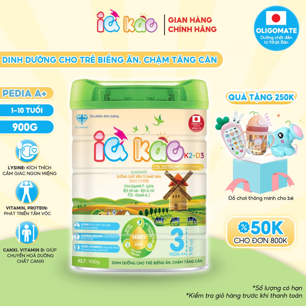 Sữa bột IQ KAO Pedia A+ giúp trẻ ăn ngon, tăng cân khỏe mạnh phát triển toàn diện 900g