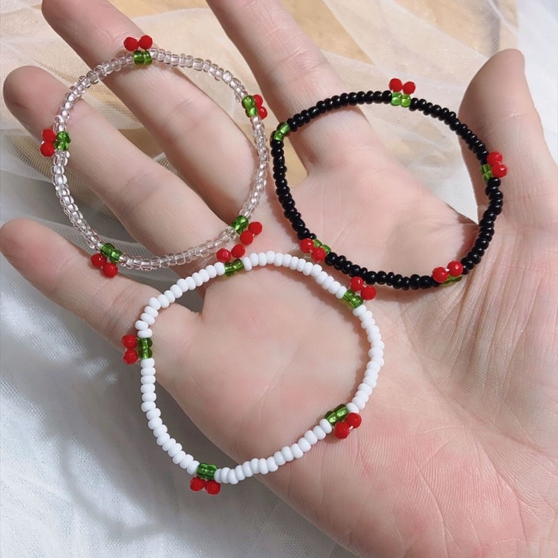 Vòng tay handmade hạt cườm dạng thun Cherry 🍒