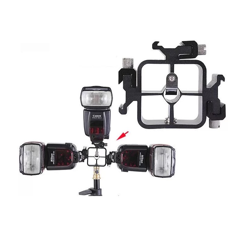 GÁ GIỮ 3 ĐÈN FLASH KÈM KHE CẮM DÙ