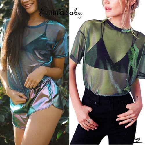 Áo lưới xuyên thấu màu nổi bật thời trang cho nữ