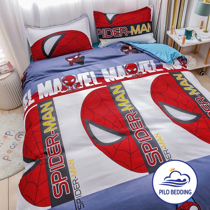 Bộ chăn ga gối Cotton Poly PILO BEDDING gồm vỏ chăn mền,drap ga giường và 2 vỏ gối nằm - PL người nhện