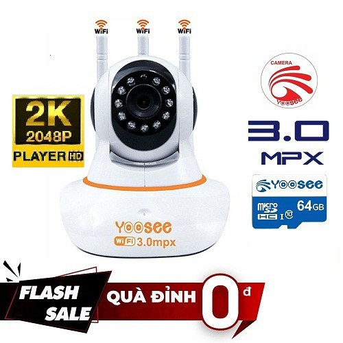 Camera Yoosee 3 Râu Full HD 3M(2304×1296) + Thẻ Nhớ 64g