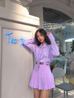 Chân váy xếp ly phối hologram Natthy Style tím