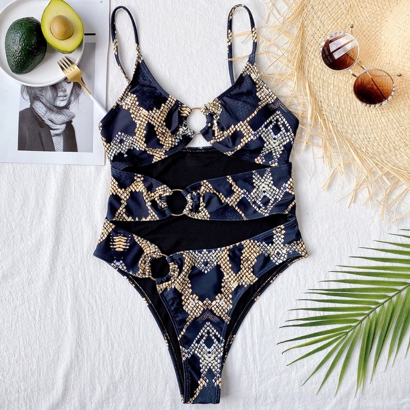 [BKN913] <ÂU> BODYSUIT CUTOUT DA RẮN ĐEN MIX KHUY TRÒN | BigBuy360 - bigbuy360.vn