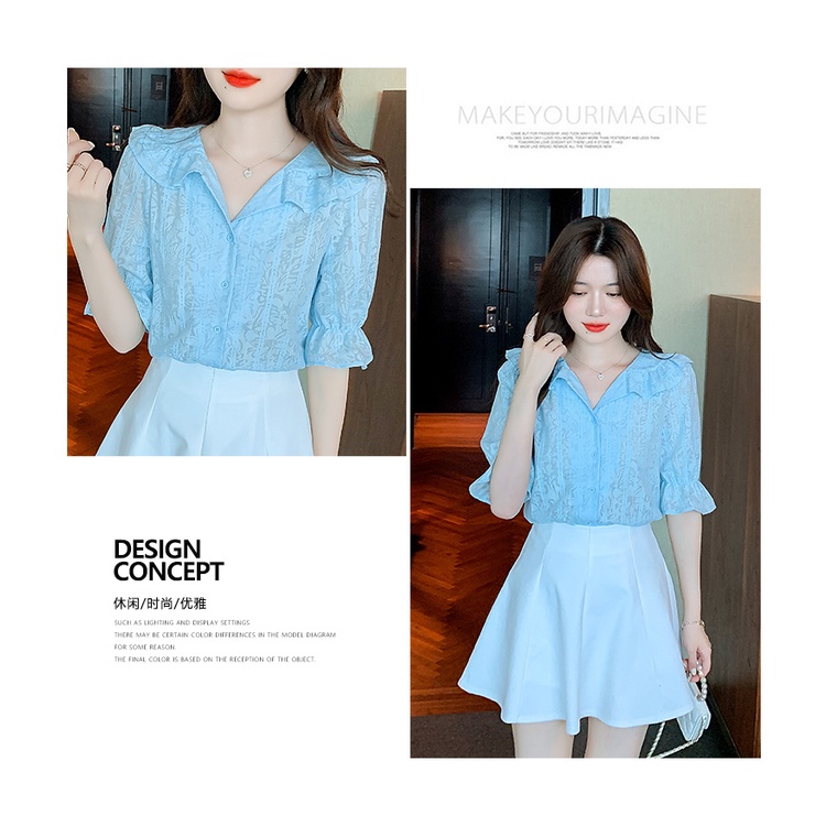 Áo Sơ Mi Chiffon Tay Phồng Cổ Bèo In Họa Tiết Xinh Xắn Thời Trang Cho Nữ