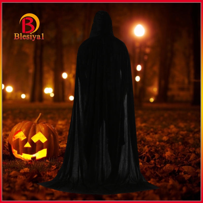 Áo choàng nhung đen dáng dài 150cm có mũ trùm dùng để hóa trang Halloween | BigBuy360 - bigbuy360.vn