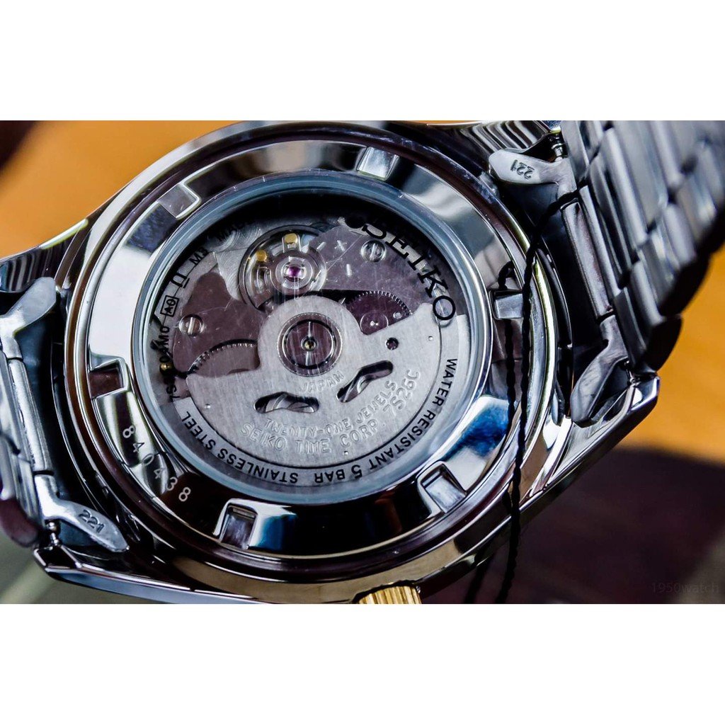 Đồng hồ Nam chính hãng Seiko 5 Automatic SNKP14J1 Size 42,Demi vàng,Mặt trắng,Lịch-Máy cơ tự động-Dây kim loại cao cấp