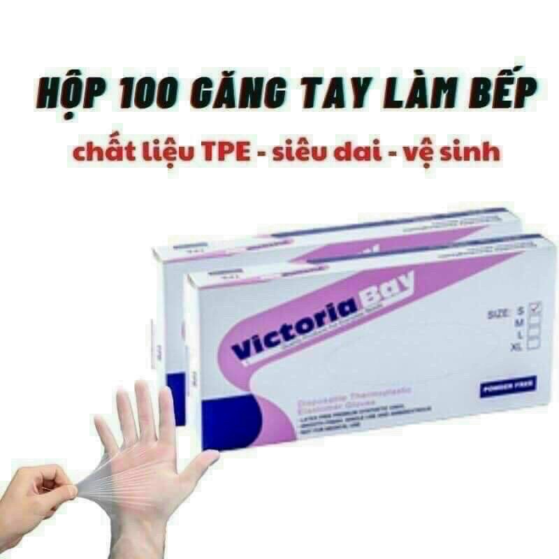 Hộp 100 găng tay làm bếp, găng tay victoria bay