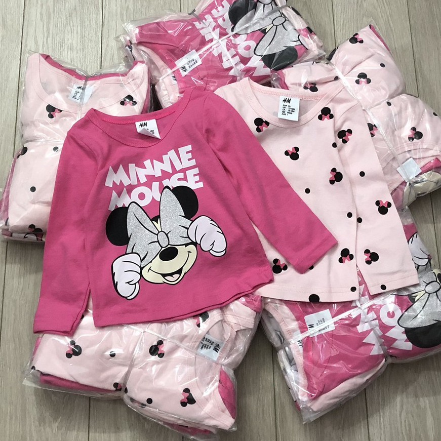 SALE -  Áo dài tay bé gái - Set 3 cặp áo dài tay Minnie và elsa HM chất cotton cho bé gái size 1-6 tuổi