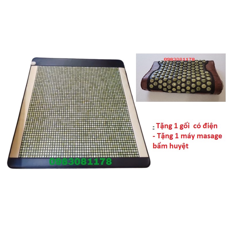 Thảm đá nóng hàn quốc 1,6mx1,9m đá màu ngọc bích , tặng gối, tặng máy massage