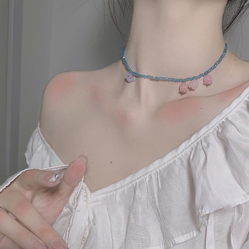Vòng Cổ Choker Hình Hoa Tulip Đính Hạt Thời Trang Cho Nữ