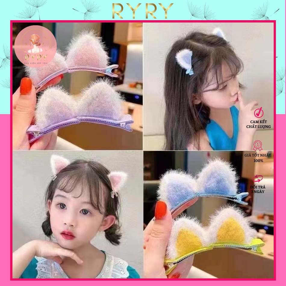 Set 2 Kẹp Tóc Tai Mèo Thỏ Xinh Xắn Đáng Yêu Cho Bé Gái