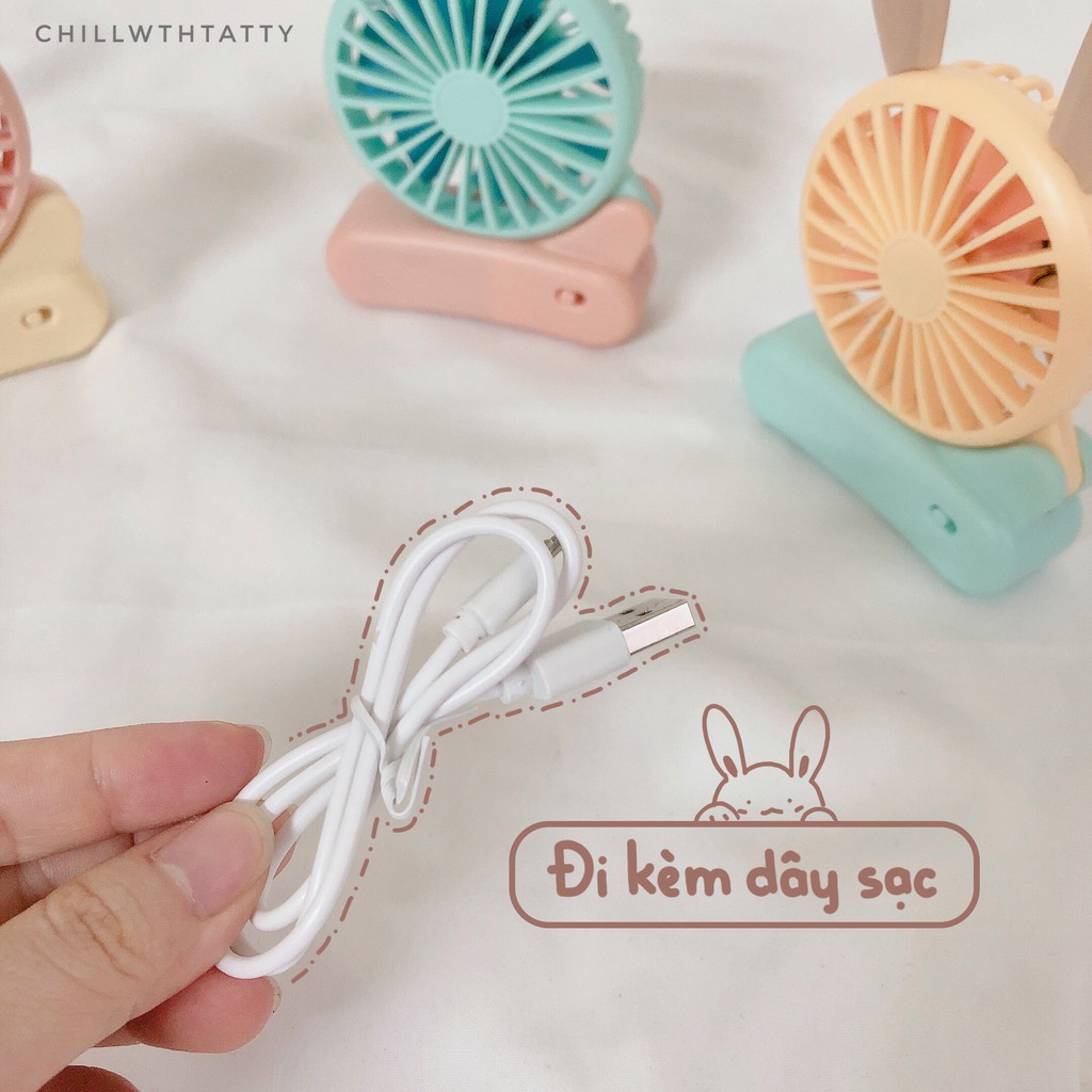 Quạt mini cầm tay, để bàn có tai thỏ dễ thương | Chillwthttatty |