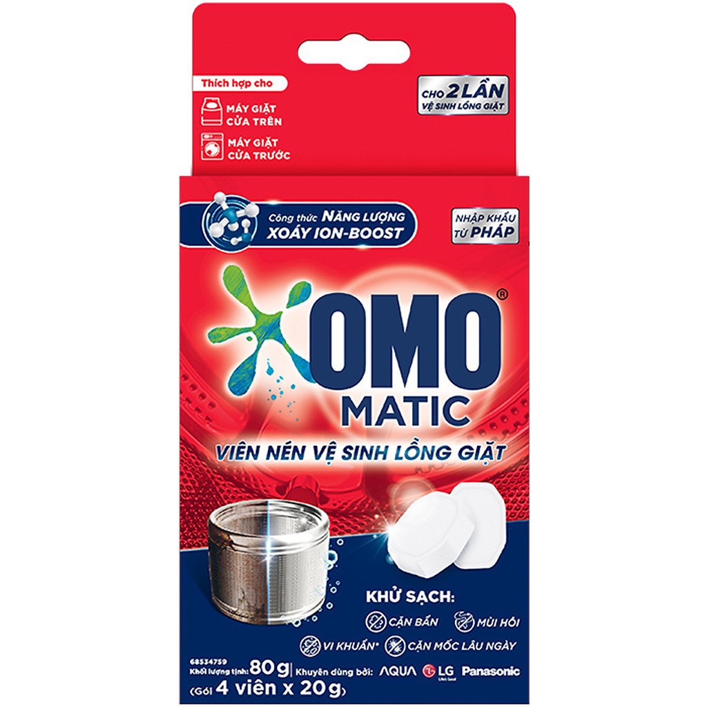 [Hoả Tốc] COMBO 12 Viên Tẩy OMO Matic Nén Vệ Sinh Lồng Máy Giặt 80g 80 g (3 Hộp x 4 viên x 20g ) Khử Sạch Cặn Bẩn