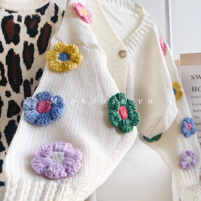 Áo khoác Cardigan len đính hoa Nổi  phong cách vintage Hàn Quốc - M002