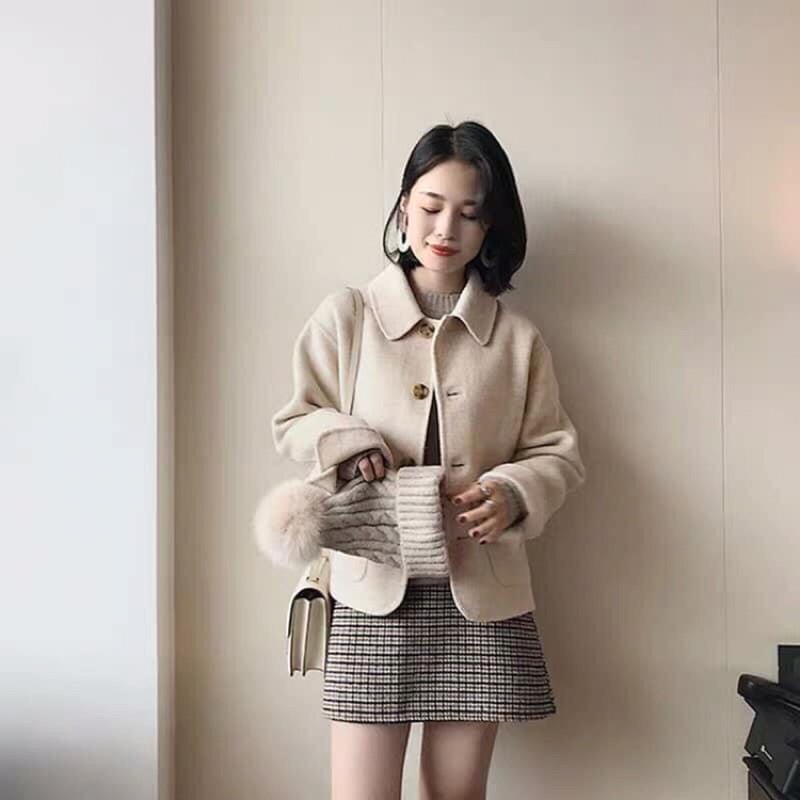 Set khoác dạ mũ mix chân váy kẻ caro “ hình thật đầu tiên””