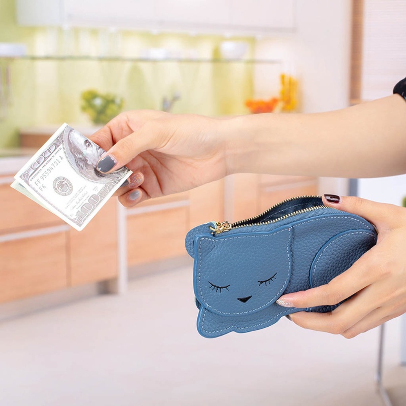 Ví Đựng Tiền Xu / Thẻ Bằng Da PU Họa Tiết Mèo Hoạt Hình Dễ Thương