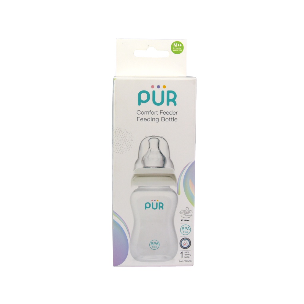 Combo 3 bình sữa Pur Comfort Feeder trọn gói 60ml, 120ml, 250ml, vỉ núm L + Tặng 1 gói tã bỉm cho bé