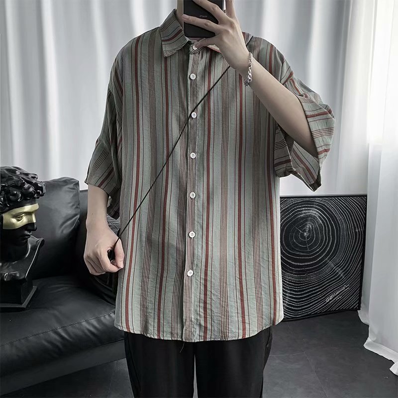 Áo thời trang họa tiết sọc ngắn tay cho nam