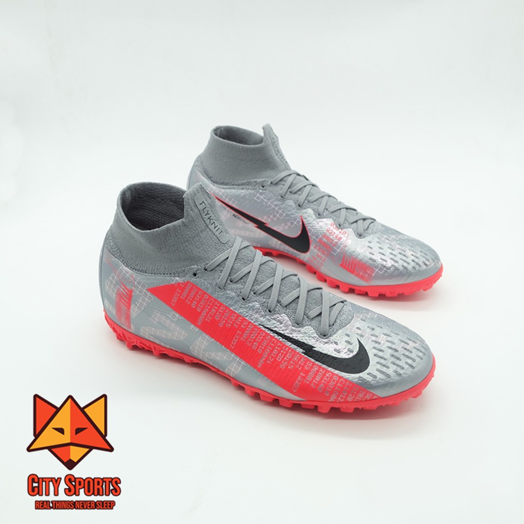 【Giày chạy thể thao】Giày đá bóng sân cỏ nhân tạo Nike Mercurial Superfly 7 Elite TF - Grey/Laser Cri