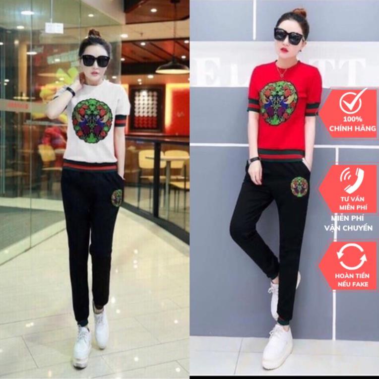Bộ Quần Áo Thể Thao Thêu Hoa Go Gấu Cao Cấp Set Bộ Mặc Nhà Chất Cotton Xịn Siêu Mát . .