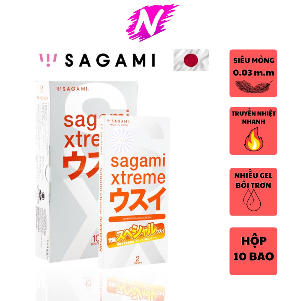 Bao cao su Sagami Super Thin siêu mỏng Nhật bản - Hộp 10 cái  - NinaGen - Cam kết che tên, kín đáo