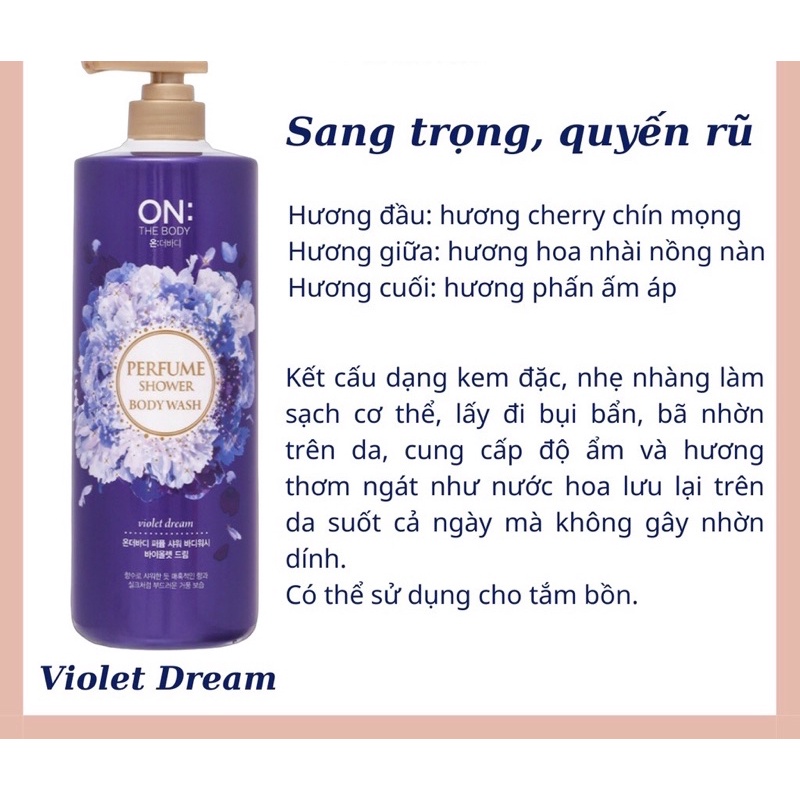 Sữa Tắm Nước Hoa HÀN QUỐC On The Body Perfume 1000ml Chính Hãng Công Ty