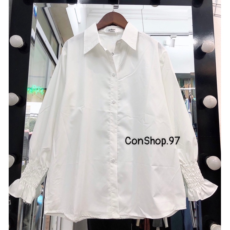 Áo Sơ Mi Trắng Trơn Bo Tay