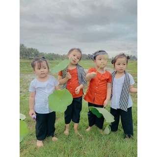 bộ bà ba lụa kèm khăn cho bé