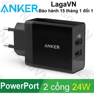 Sạc ANKER PowerPort 2 24w (EU) chân tròn - A2021 - Hãng phân phối chính thức