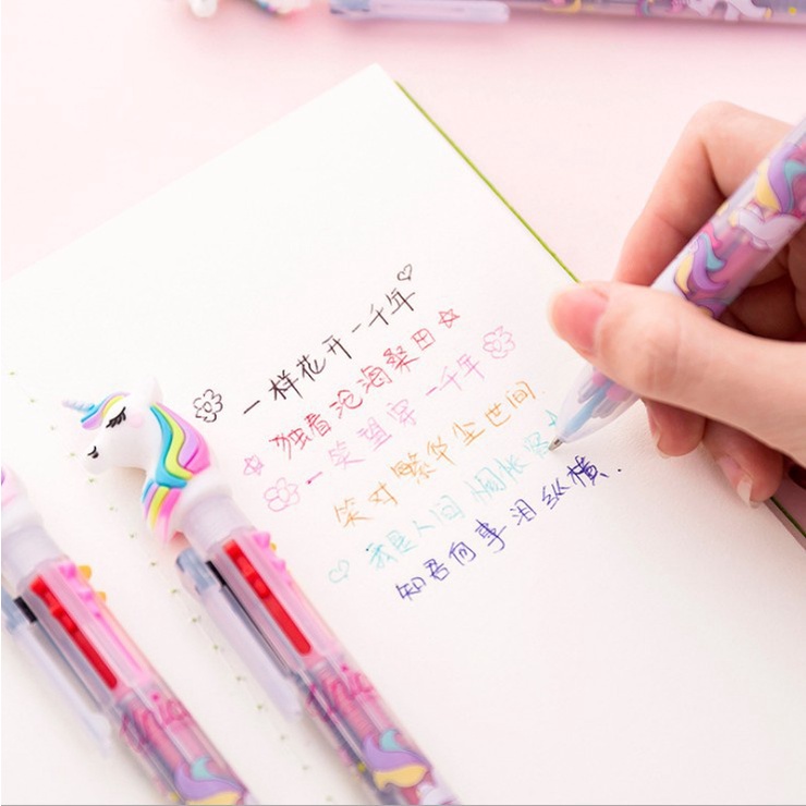 Bút Bi 6 Màu Tùy Chọn Thiết Kế Hình Kỳ Lân Dễ Thương