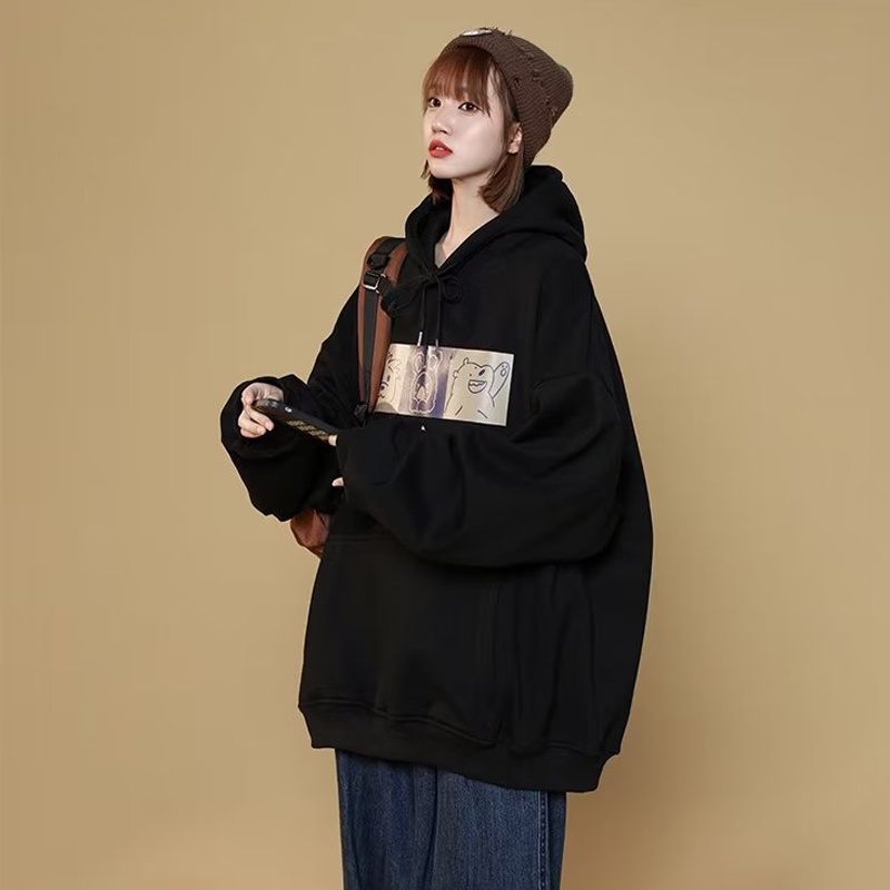 IELGY     Áo Hoodie Dáng Rộng In Họa Tiết Hoạt Hình Phong Cách Hàn Quốc Cho Nữ