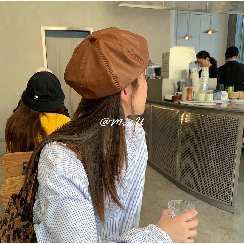 Mũ Beret chất liệu da cao cấp thời trang mùa thu đông theo phong cách hàn quốc