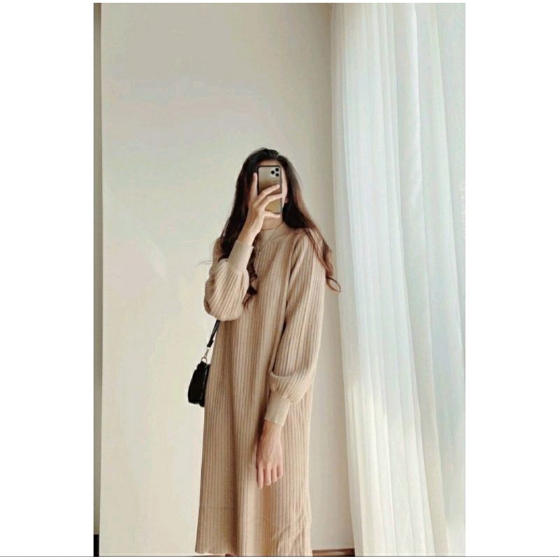 🍀🦋  🍀 VÁY LEN DÁNG XUÔNG TAY BỒNG 🍒 VÁY LEN NỮ DÀI TAY SIÊU XINH