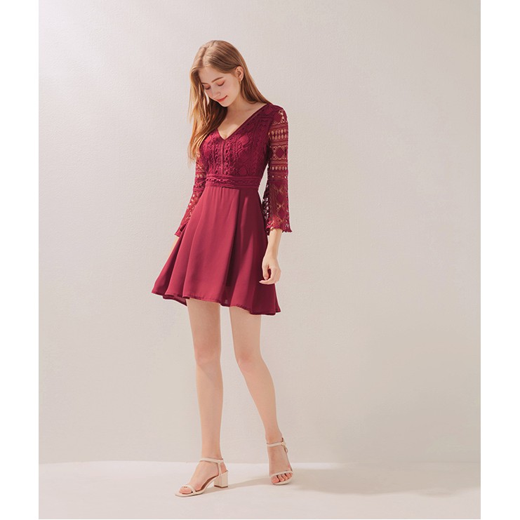 Váy ren thêu cổ V tay lửng nữ Air Space 2030124013 | BigBuy360 - bigbuy360.vn