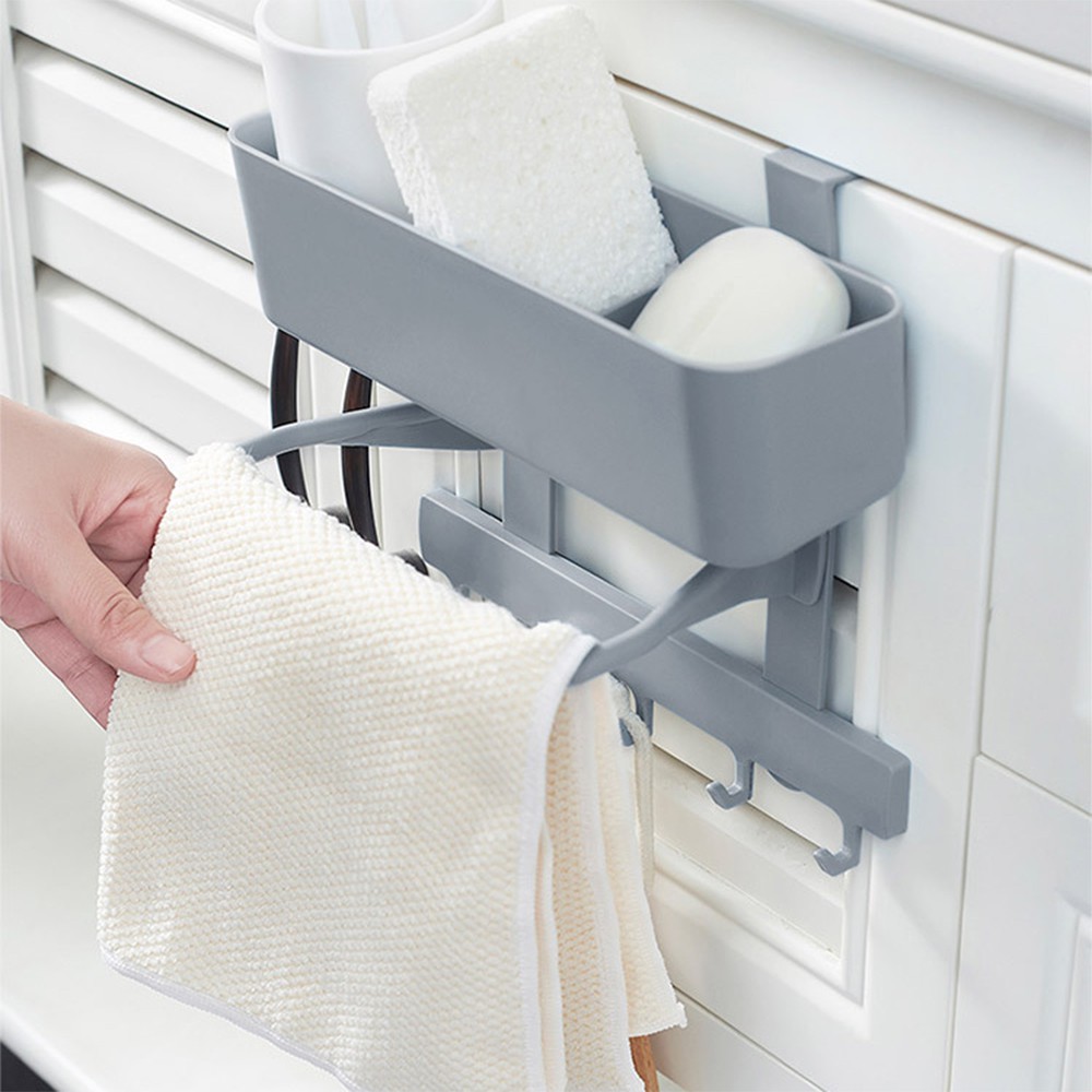Khay Để Đồ J9 Trước Cửa Tủ Bếp Kiêm Móc Treo Khăn, Treo Đồ (Giao Màu Ngẫu Nhiên)