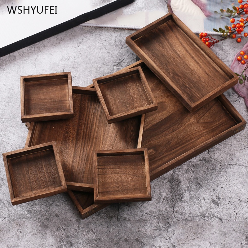 Set 7 Khay Gỗ Đựng Trà / Món Tráng Miệng Phong Cách Nhật Bản