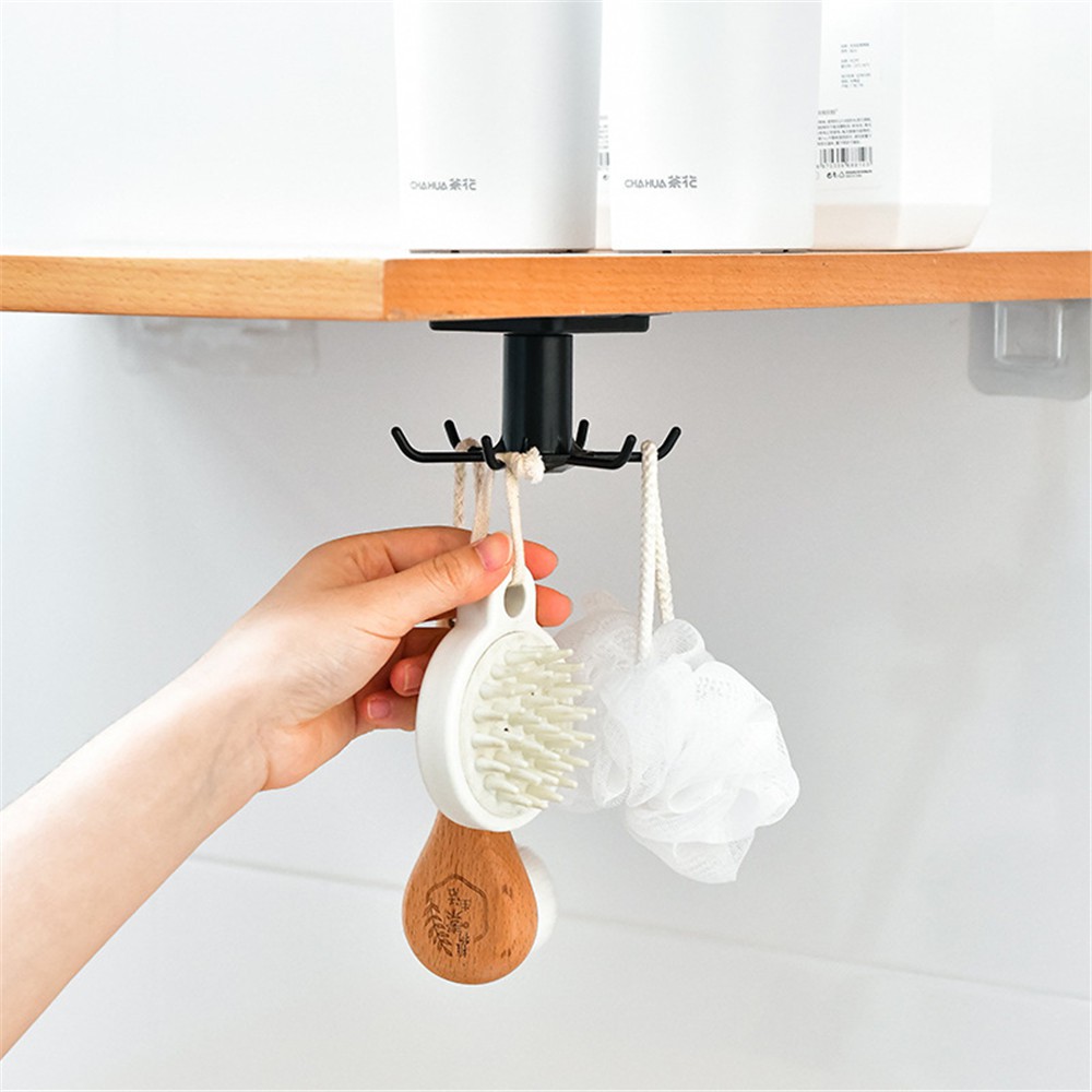 【sweet】kitchen 360° Rotating Self-adhesive seamless Plastic Strong Hook bathroom storage racks