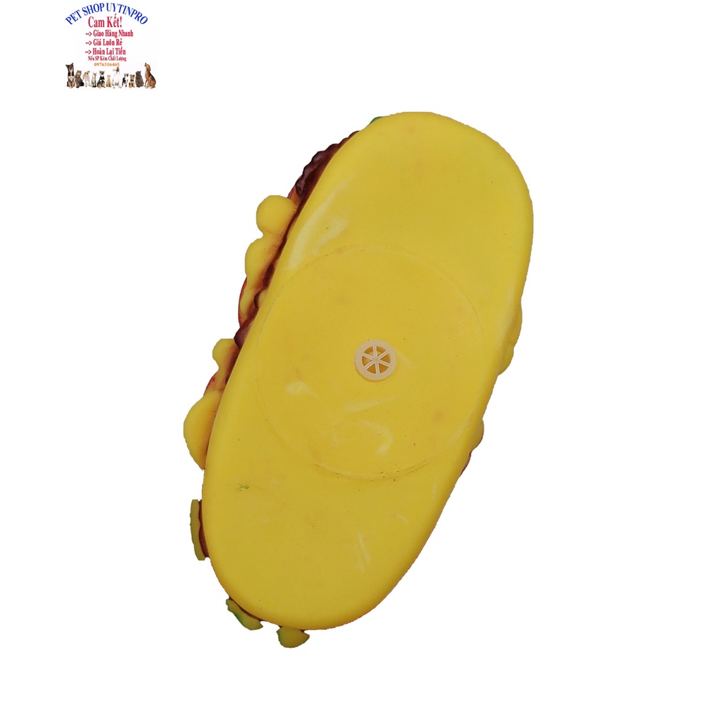 Đồ chơi cho Chó Hình bánh hamburger Dài 13cm Phát ra tiếng kêu Chất liệu nhựa dẻo, An toàn, Giúp thú cưng sảng khoái