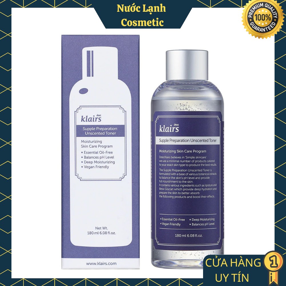 Nước Hoa Hồng Không Mùi Dành Cho Da Nhạy Cảm Klairs Supple Preparation Unscented Toner 180ml