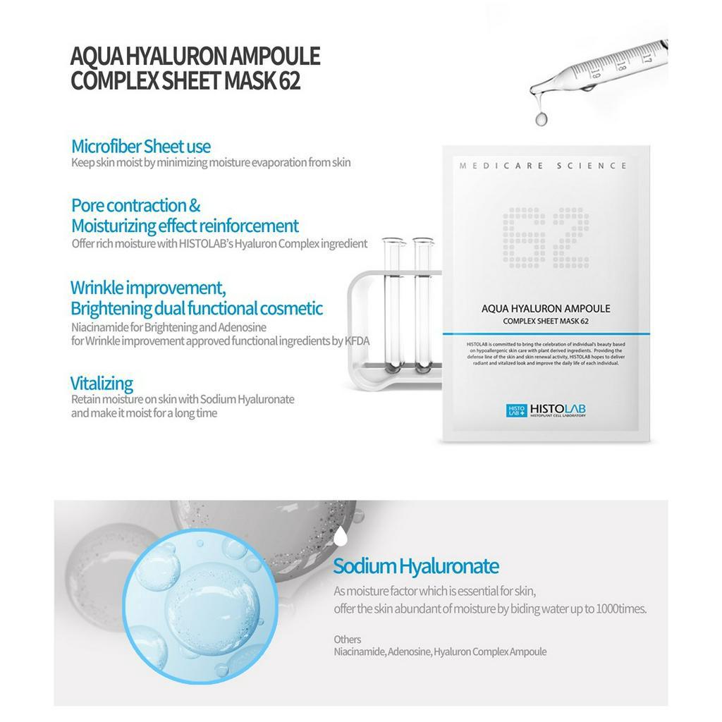 Mặt Nạ Giấy Cấp Ẩm HISTOLAB Aqua Hyaluron Ampoule Complex Sheet Mask 62 - Giúp Da Căng Bóng , Mịn Màng