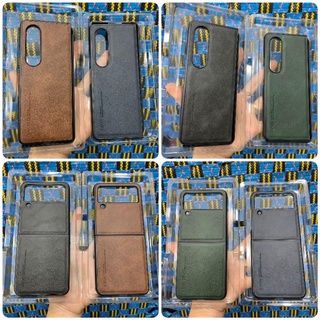 Ốp lưng Samsung Z Fold 4 , Z Flip 4 viền cứng lưng da màu hàng công ty